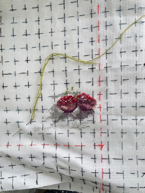 Zbliżenie haftu na lnie